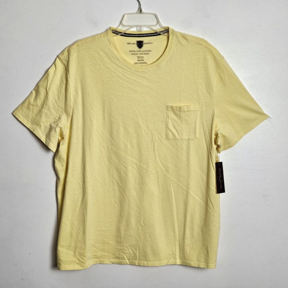 Black Brown 1826 Mens XXL Yellow V-Neck Front Pocket Tee Soft Cotton T-Shirt NWT